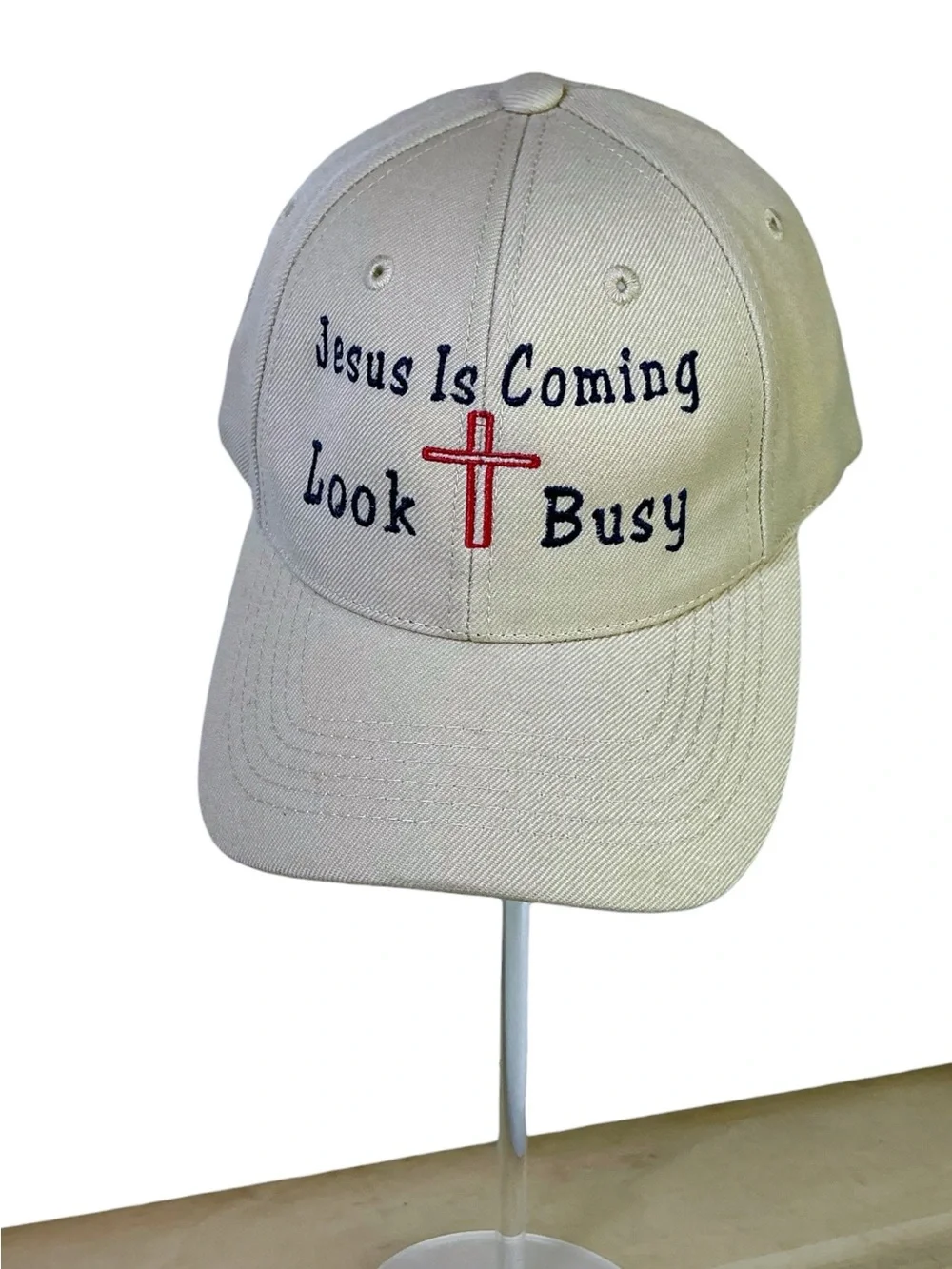 Lids Baseball Cap Jesus is Coming Blue Embroidery Khaki Tan Unisex Adult OS
